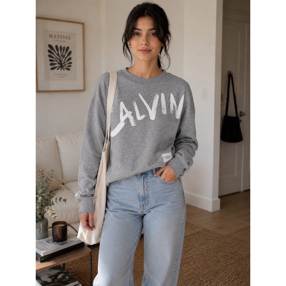 Calvin Klein Performance Heather Gray Graphic Logo Sweatshirt XL Womens‎